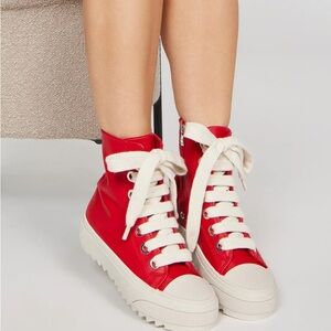 Fashion Nova Red and off White High-Top Sneakers
